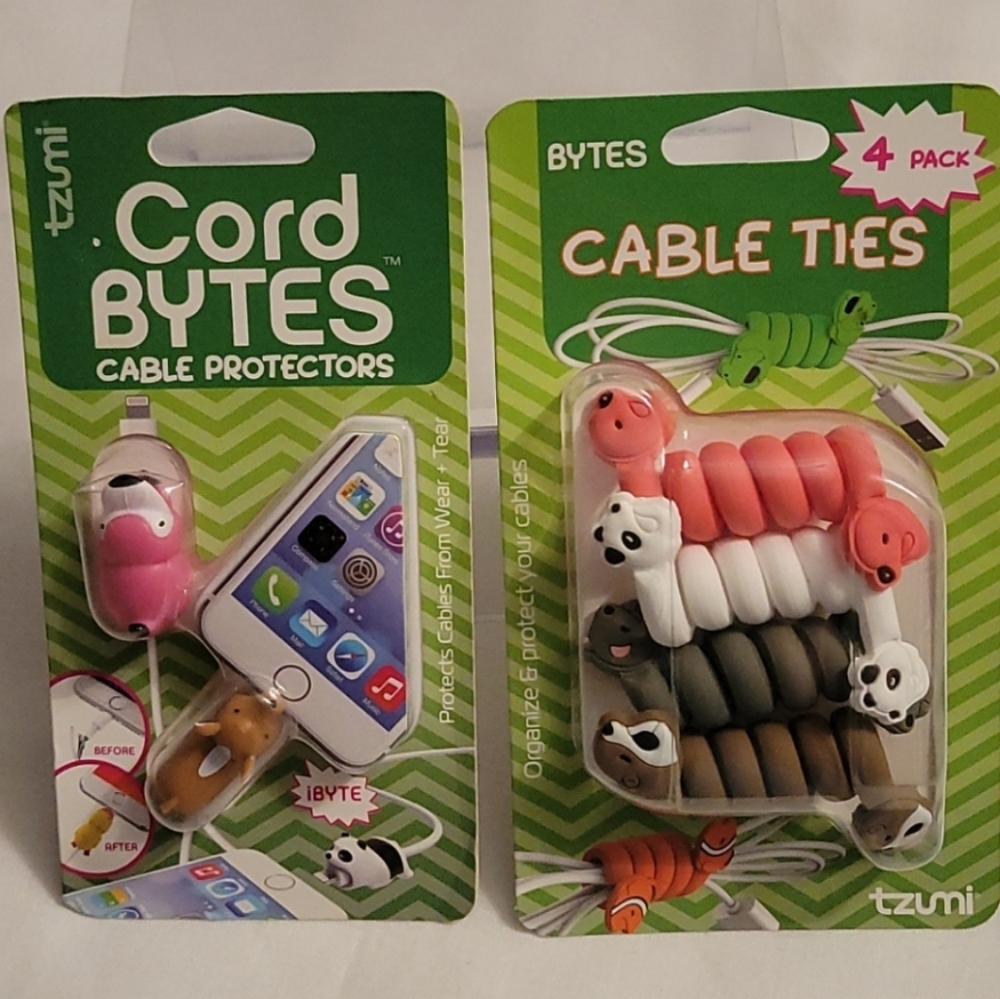 NEW in Pkg Tech Bundle: Cord Bytes Cable Protectors & 4 Pc Cable Ties